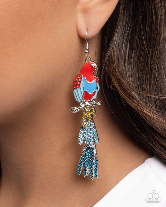 Parrot Pull - Red, Blue, Light Blue, Yellow Parrot Paparazzi Earrings