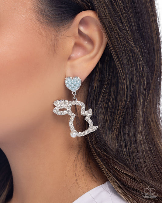Easter Element - Blue Pearl Heart/White Rhinestone & White Pearl Bunny Paparazzi Earrings