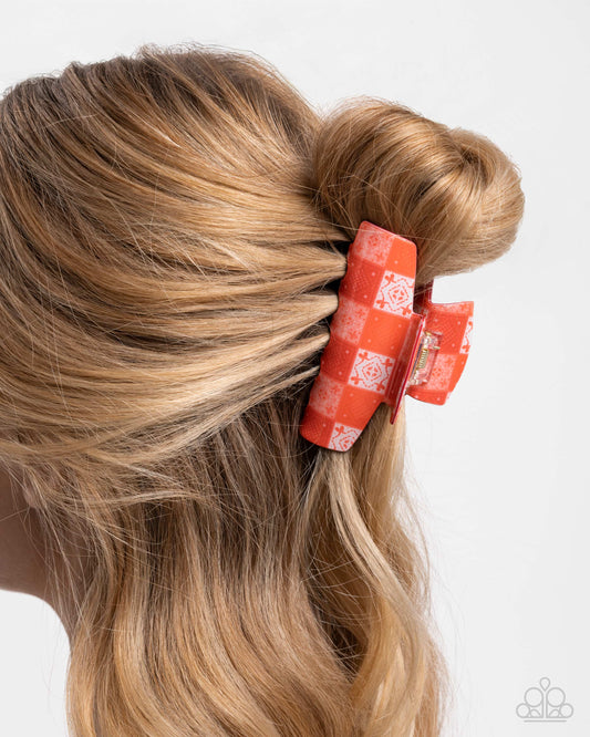 Patchwork Promise - Red Patchwork-Inspired Pattern Paparazzi Hair Claw Clip