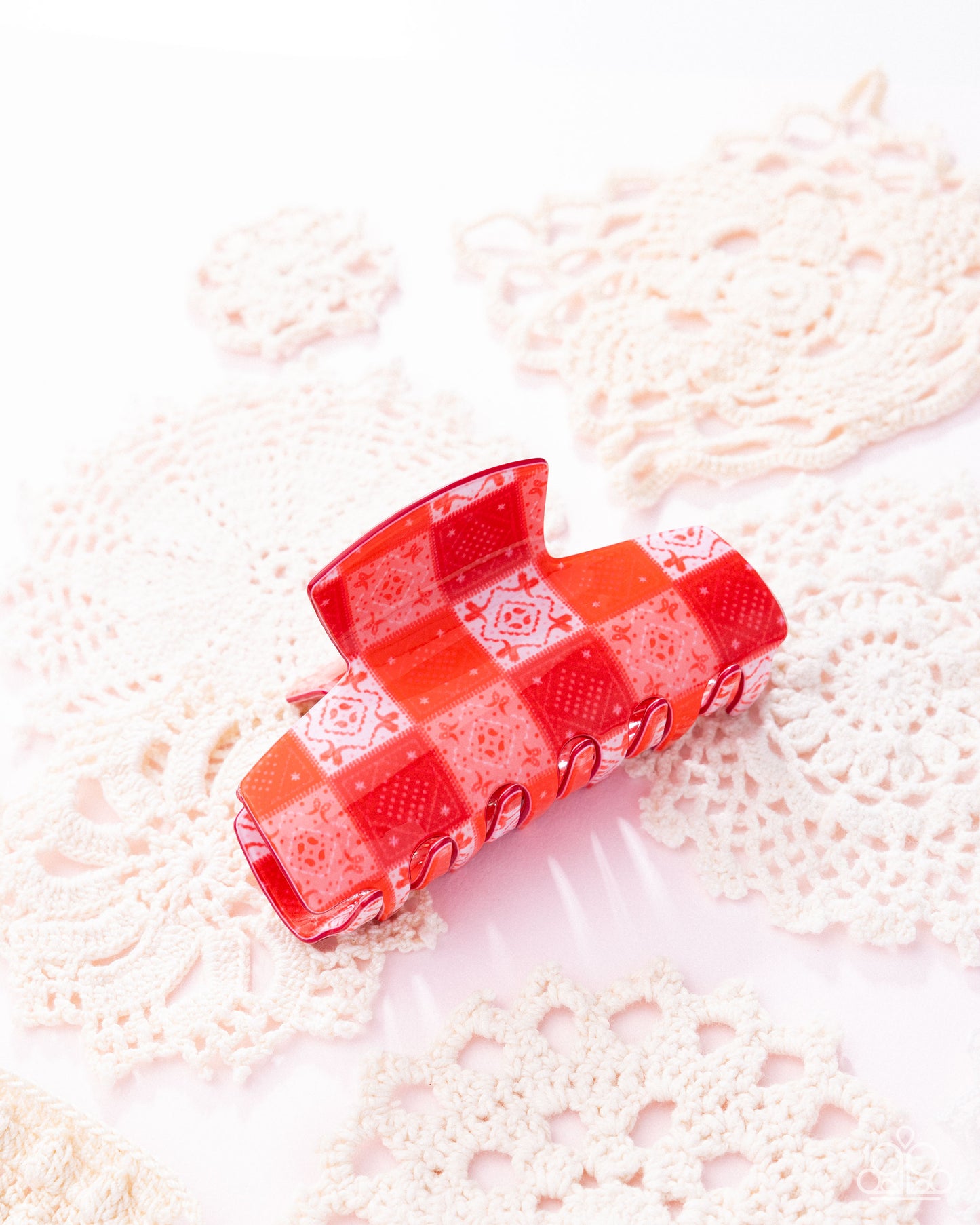 Patchwork Promise - Red Patchwork-Inspired Pattern Paparazzi Hair Claw Clip