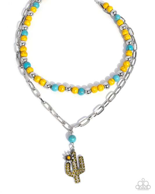 Cactus Cascade Complete Look - Yellow/Turquoise Stones, Cactus Charms Paparazzi Necklace, Earrings, & matching earrings
