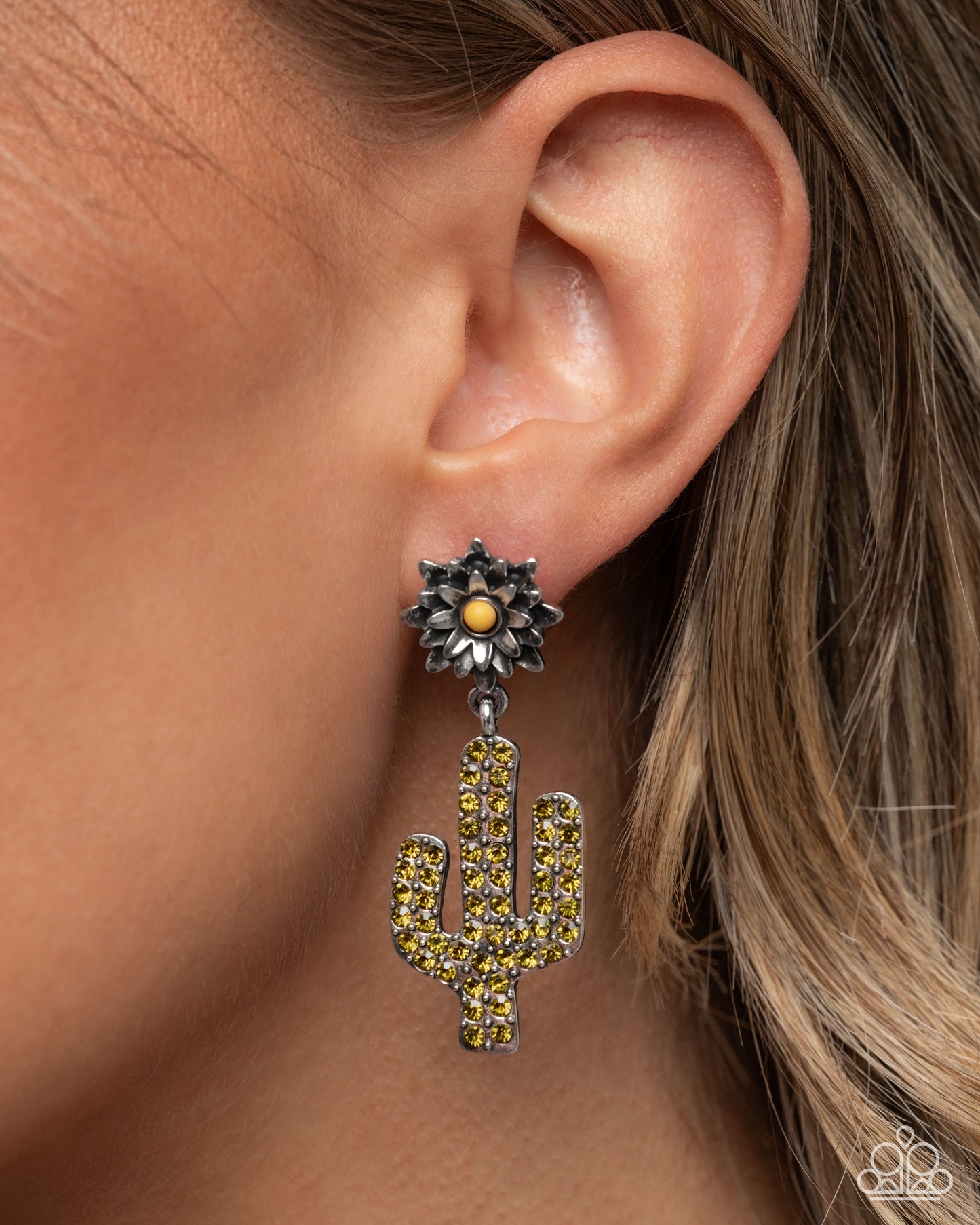 Cactus Cascade Complete Look - Yellow/Turquoise Stones, Cactus Charms Paparazzi Necklace, Earrings, & matching earrings