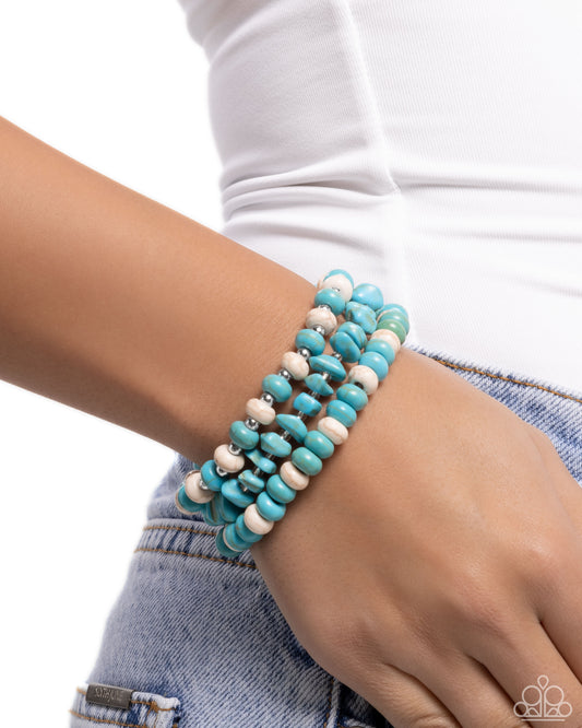 Rustic Residence - Blue/Turquoise & White Stone Beaded Set of 3 Paparazzi Stretch Bracelets