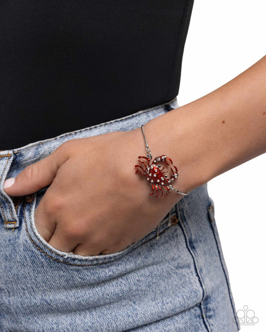 CRAB Walk - Red Painted & White Rhinestone Crab Pendant Paparazzi Urban Bracelet