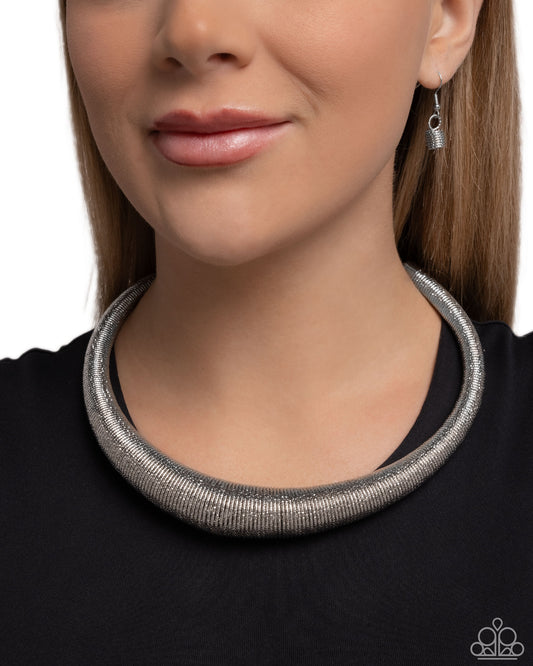 Subtle Selfie - Silver Thick Tightly Coiled Wire Paparazzi Necklace & matching earrings