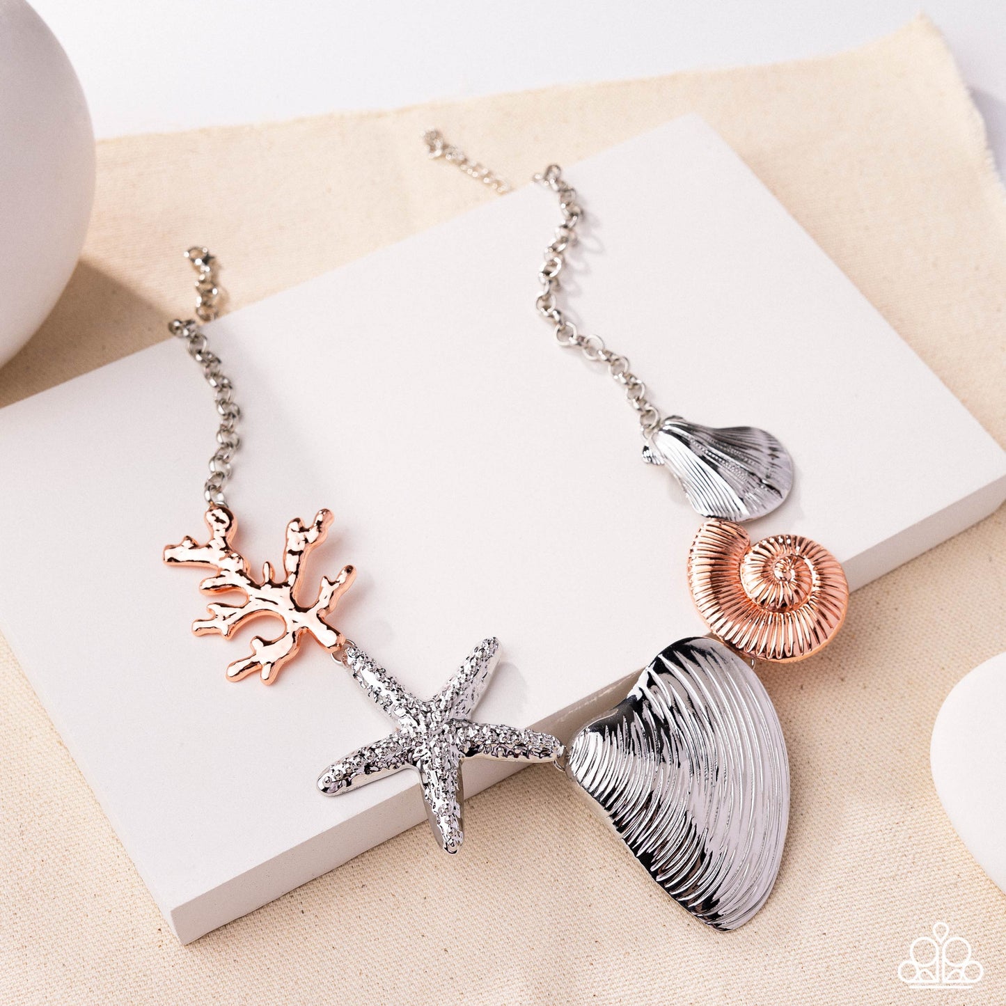 Along the Reef - Silver/Shiny Copper Seaside-Inspired Paparazzi Necklace & matching earrings