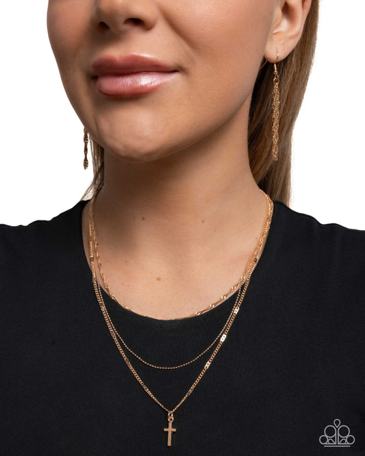 Divine Dedication - Gold Dainty Chains/Gold Cross Pendant Paparazzi Necklace & matching earrings