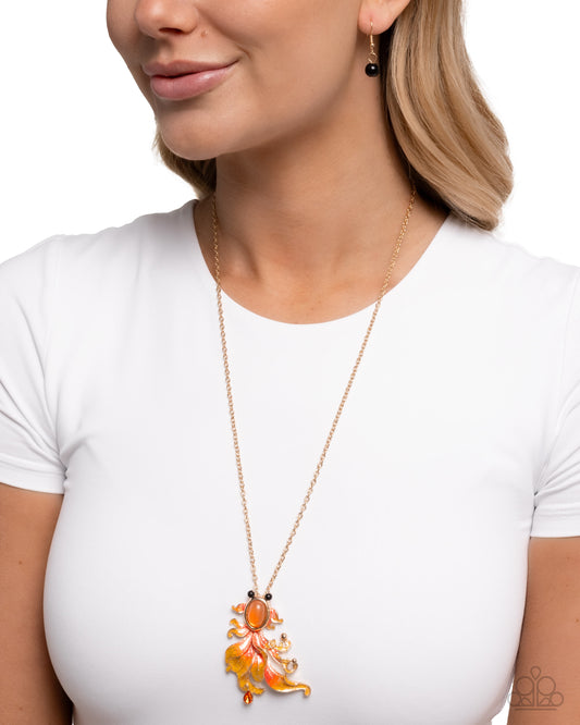 Synchronized Swimming - Orange Ombre Fish Pendant Paparazzi Necklace & matching earrings