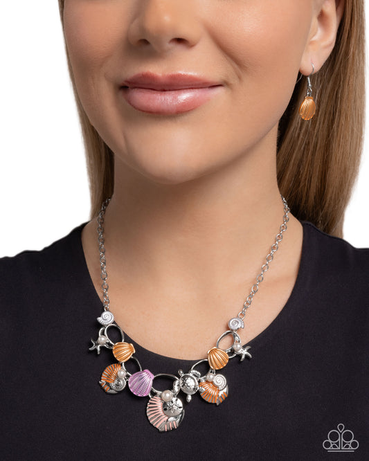 Oceanic Octave - Orange/Silver/White Coastal Charms Paparazzi Necklace & matching earrings