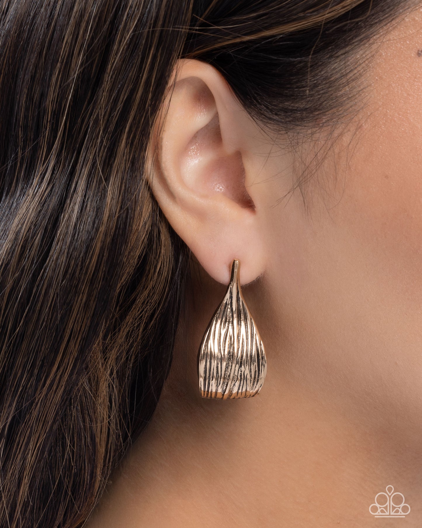 Curly Comfort - Gold Curled Flower Petal Paparazzi Post Earrings