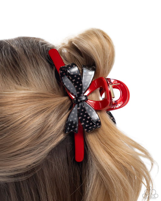 Vaudeville Value - Red Claw Clip/Black Polka Dot Bow Paparazzi Claw Hair Clip