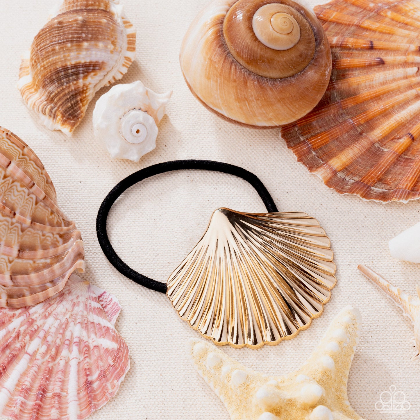 Short Seashell - Gold Textured Seashell/Elastic Hair Tie Paparazzi Hair Accessory