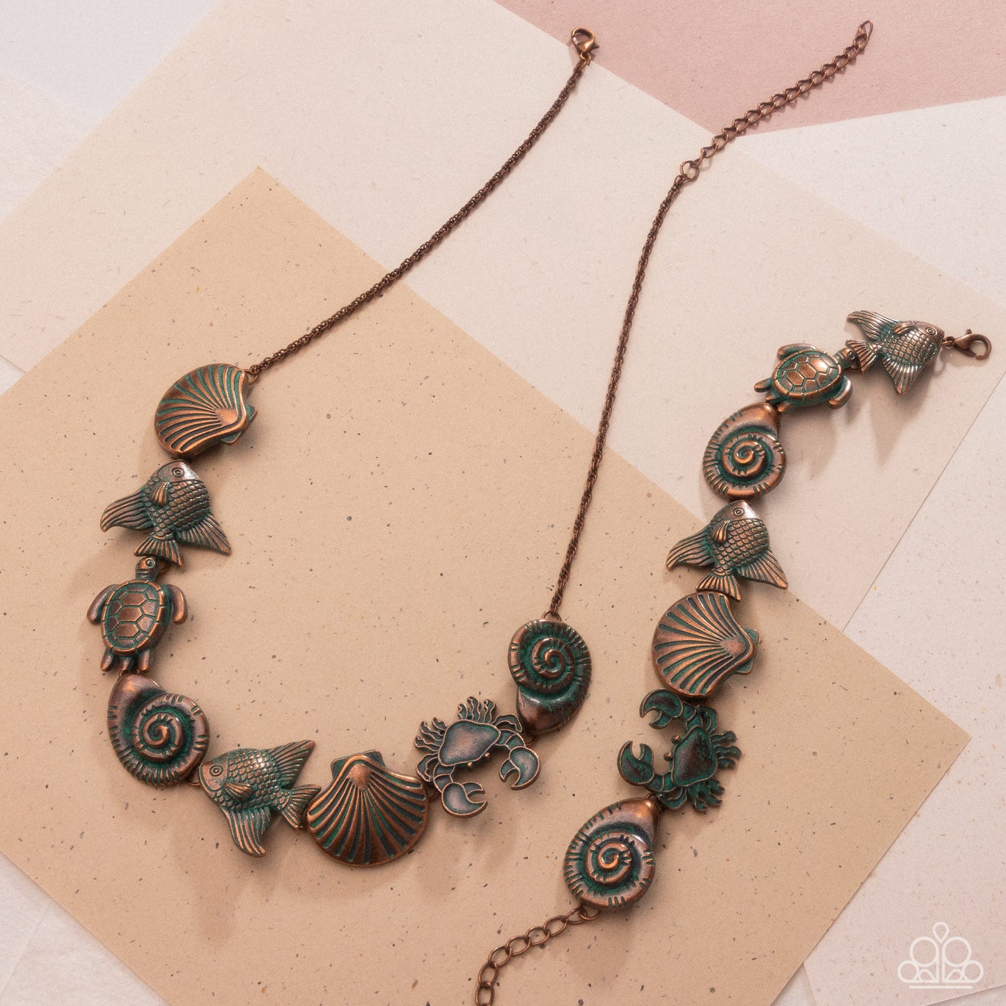 Coastal Shelf - Copper/Patina Finish Coastal-Inspired Pendants Paparazzi Necklace, Bracelet, & matching earrings