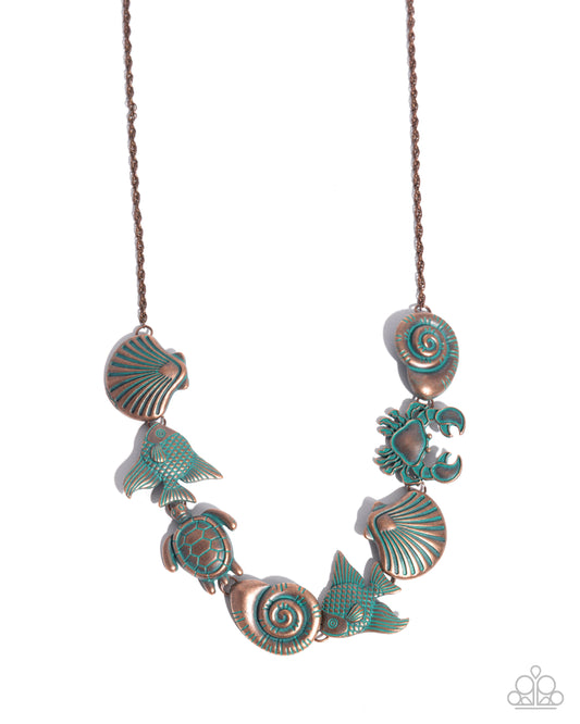 Coastal Shelf - Copper/Patina Finish Coastal-Inspired Pendants Paparazzi Necklace, Bracelet, & matching earrings