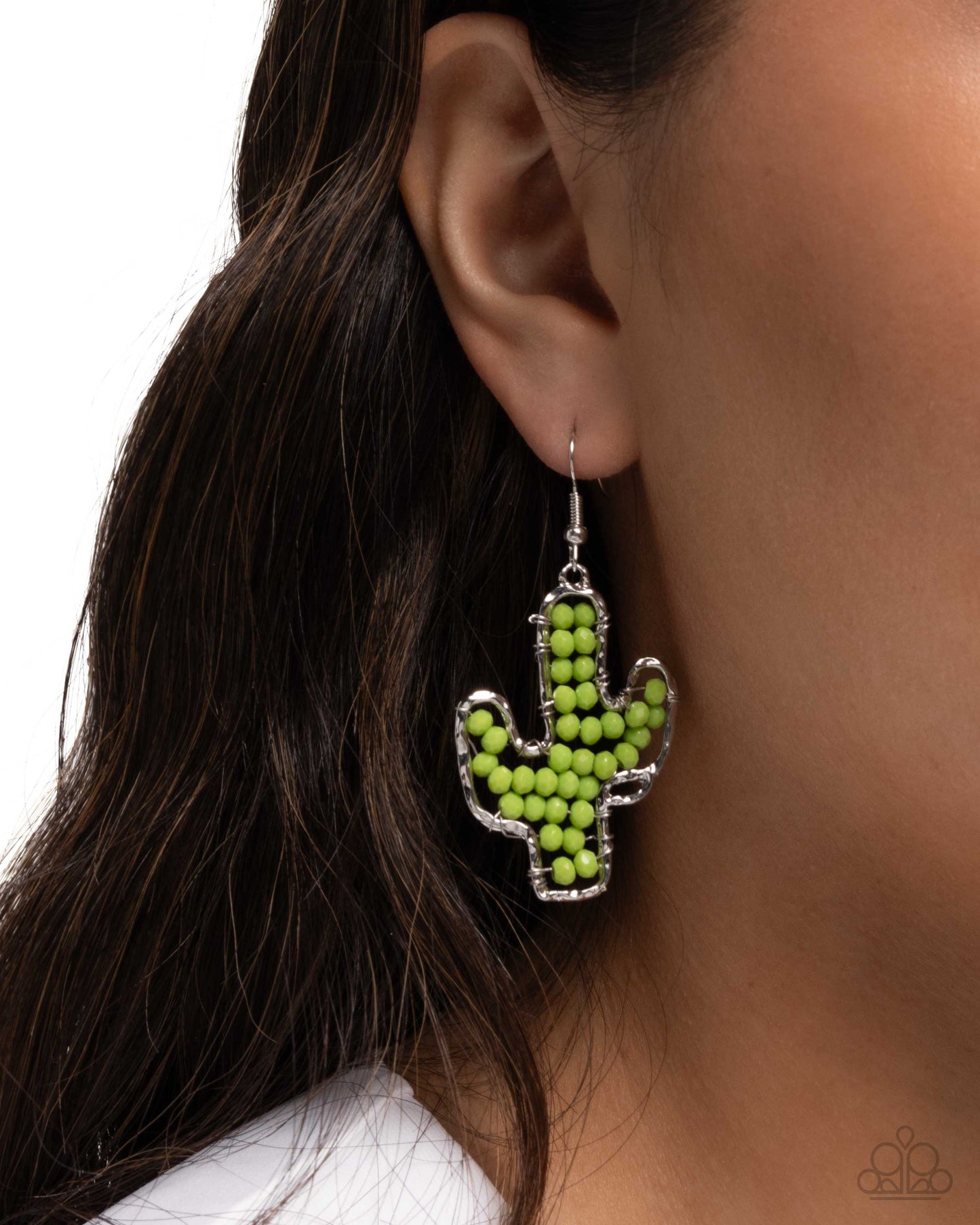 Cactus Catwalk - Green Faceted Beads Cactus Paparazzi Earrings
