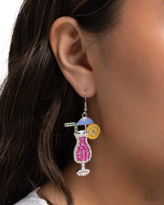 Delightful Daiquiri - Pink & White Rhinestone Daiquiri Paparazzi Earrings