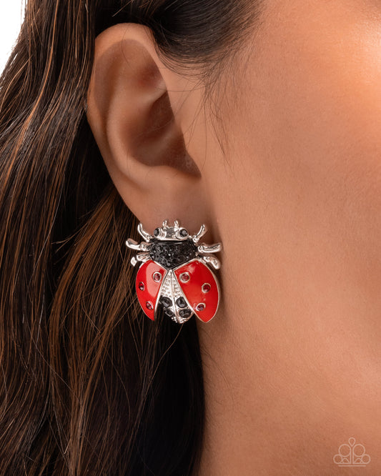 Lavish Ladybug - Red, Black, & Silver Ladybug Paparazzi Post Earrings