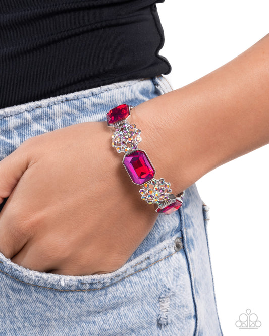 Prismatic Profession - Pink Gems & Iridescent Rhinestone Paparazzi Stretch Bracelet