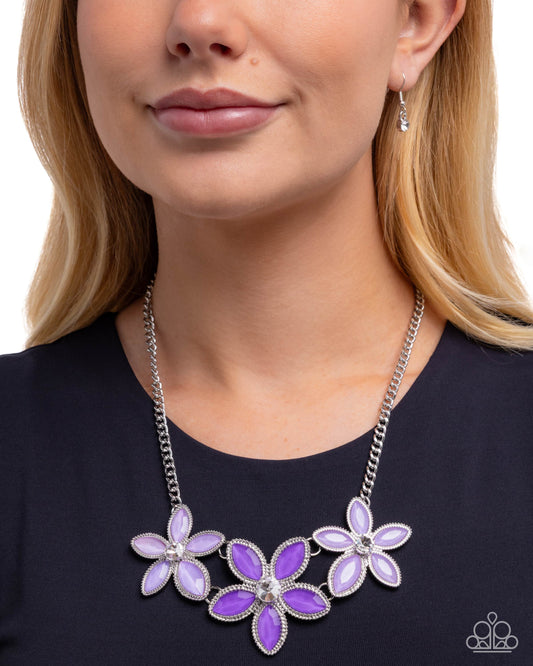 Blooming Bragging Rights - Purple/Silver Flowers Paparazzi Necklace & matching earrings