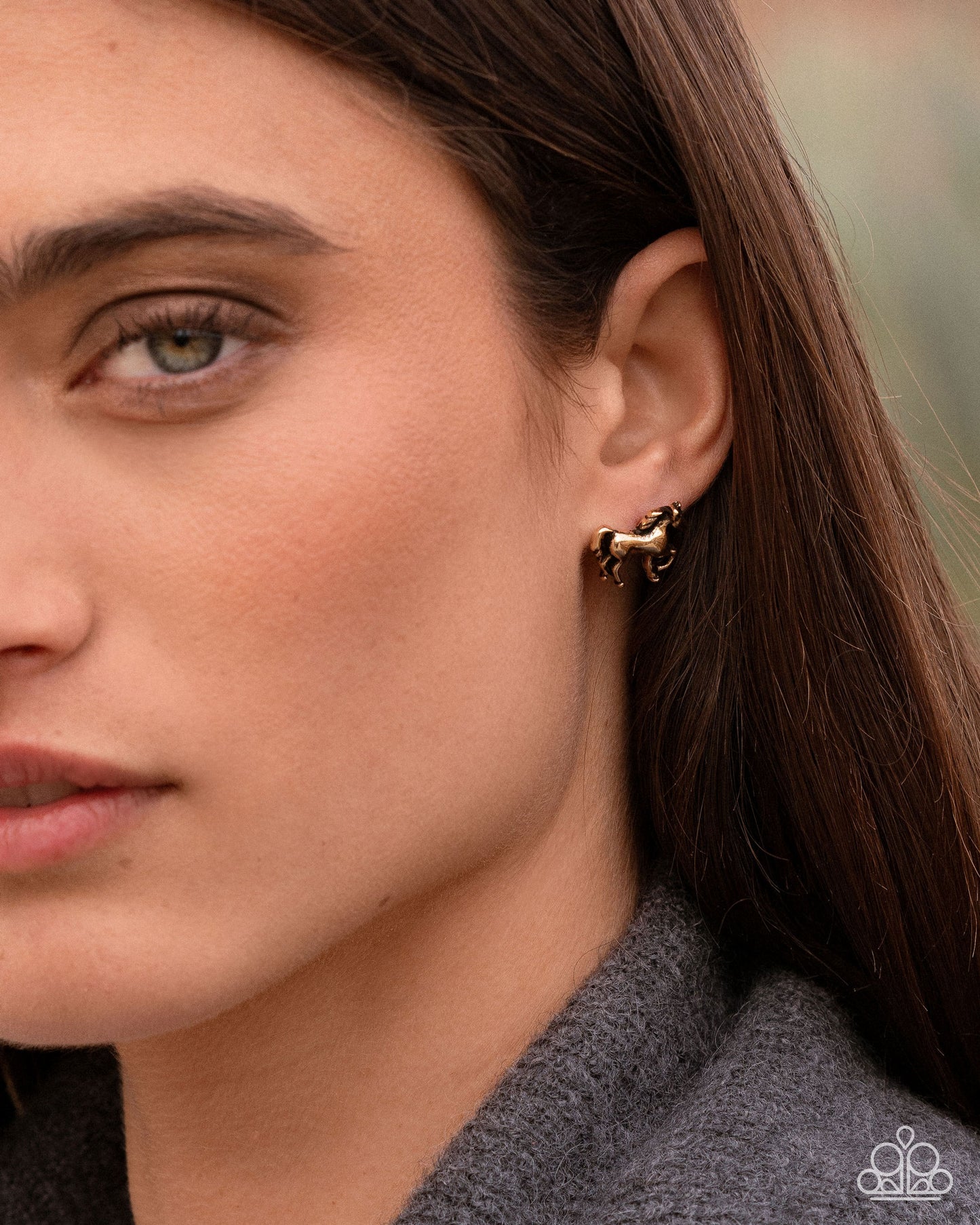 Stallion Selfie - Gold Horse Paparazzi Post Earrings