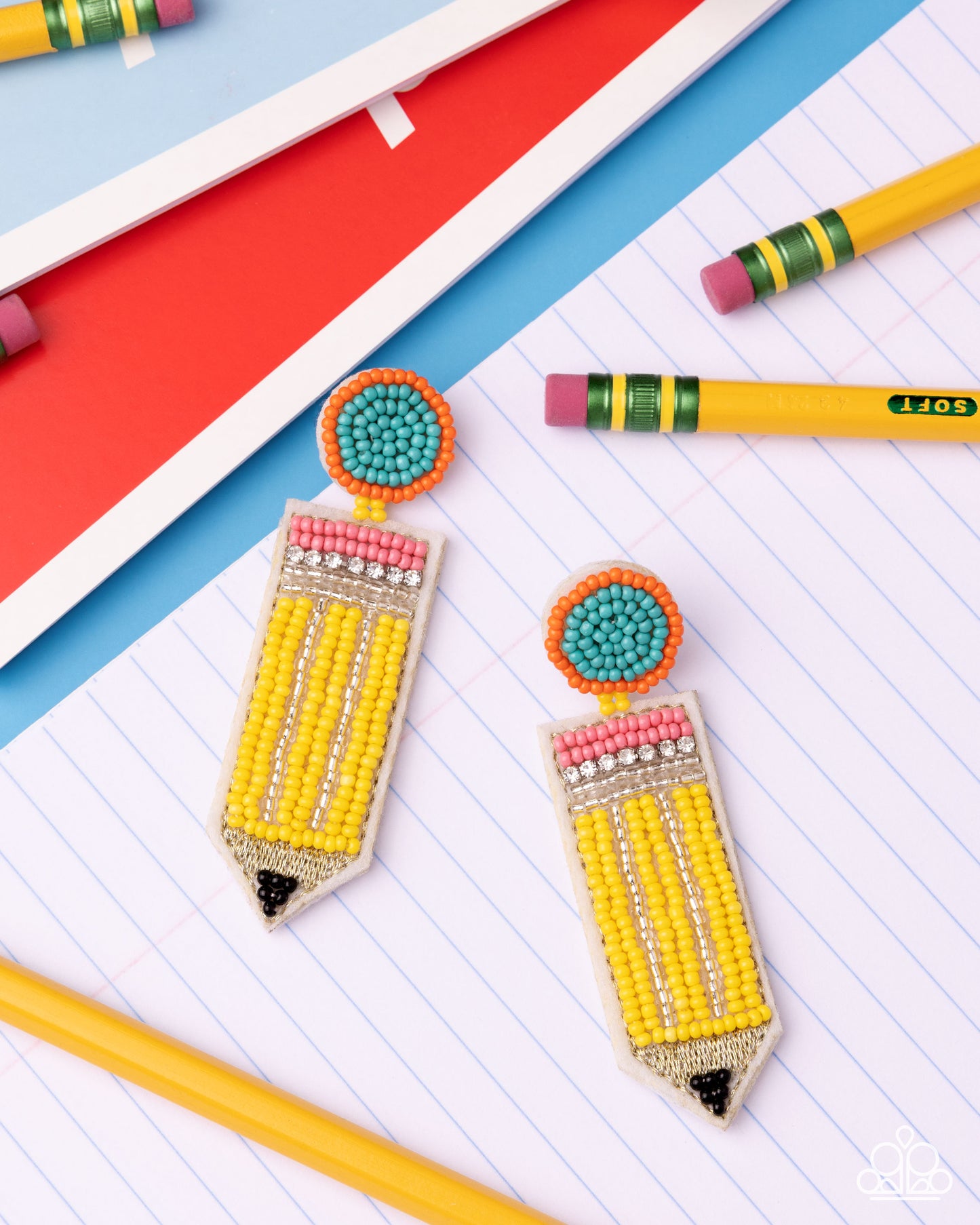 Phenomenal Pencil - Yellow, Silver, Turquoise, Orange, Pink, & Black Seed Bead Pencil Paparazzi Earrings