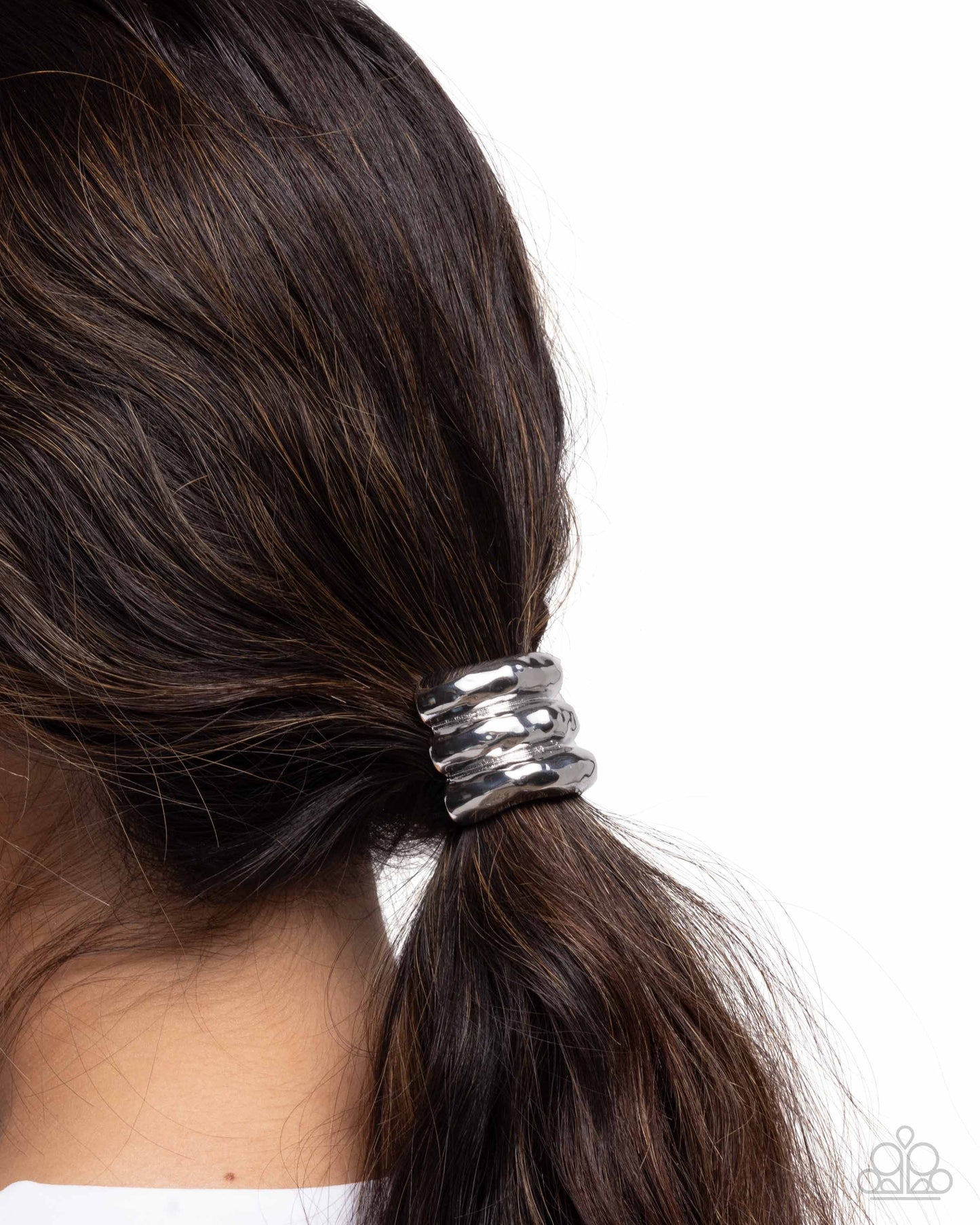 Crimped Celebrity - Silver Beveled Bars/Elastic Paparazzi Hair Tie