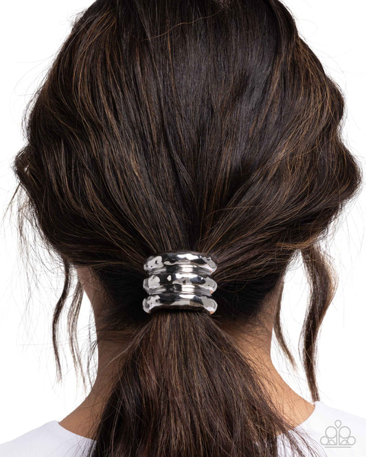 Crimped Celebrity - Silver Beveled Bars/Elastic Paparazzi Hair Tie
