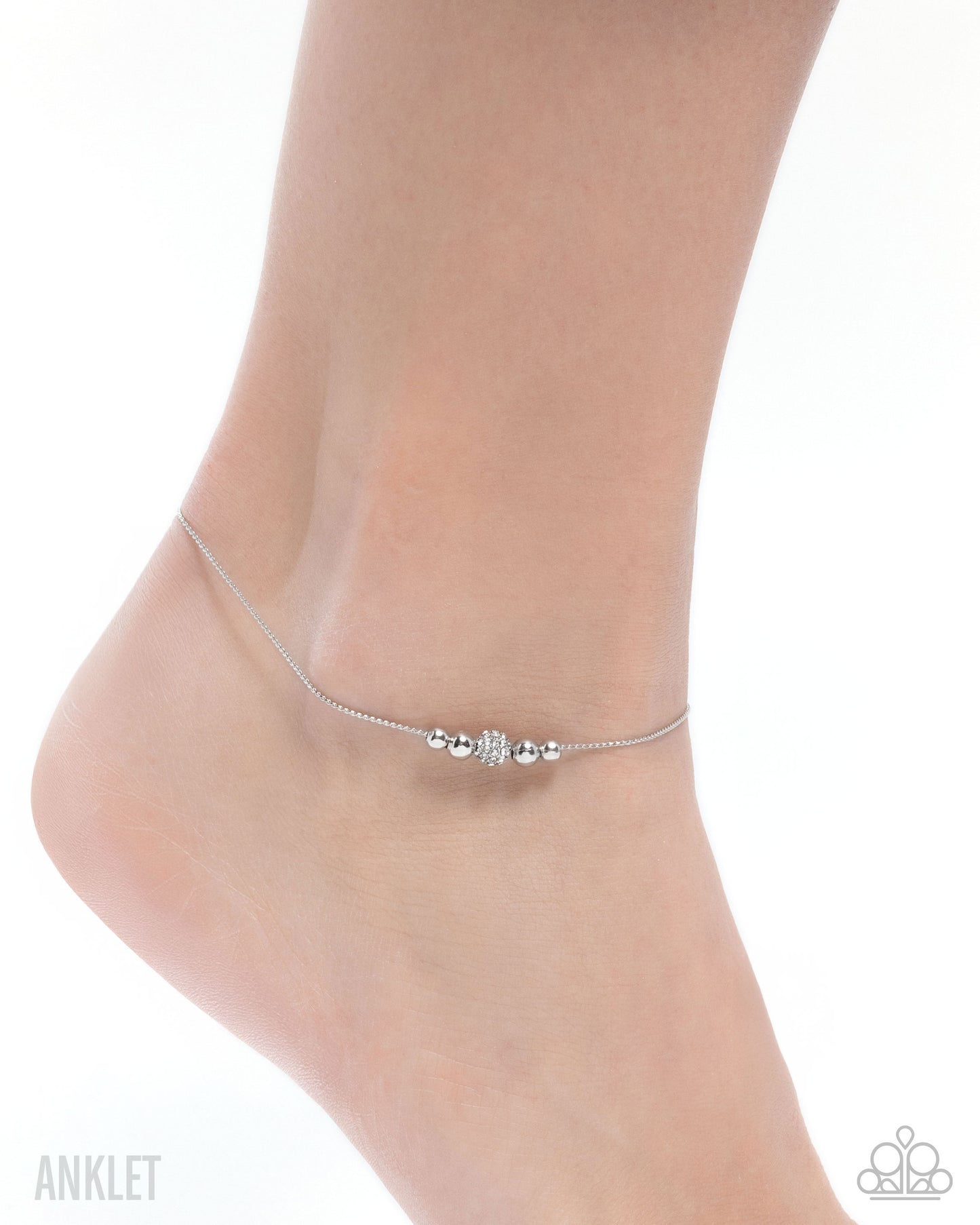 Simple Showcase - White Rhinestone Encrusted Bead/Silver Beads Paparazzi Anklet