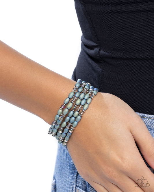 Final Impression - Green & Blue Iridescent Beaded Set of 5 Paparazzi Stretch Bracelets