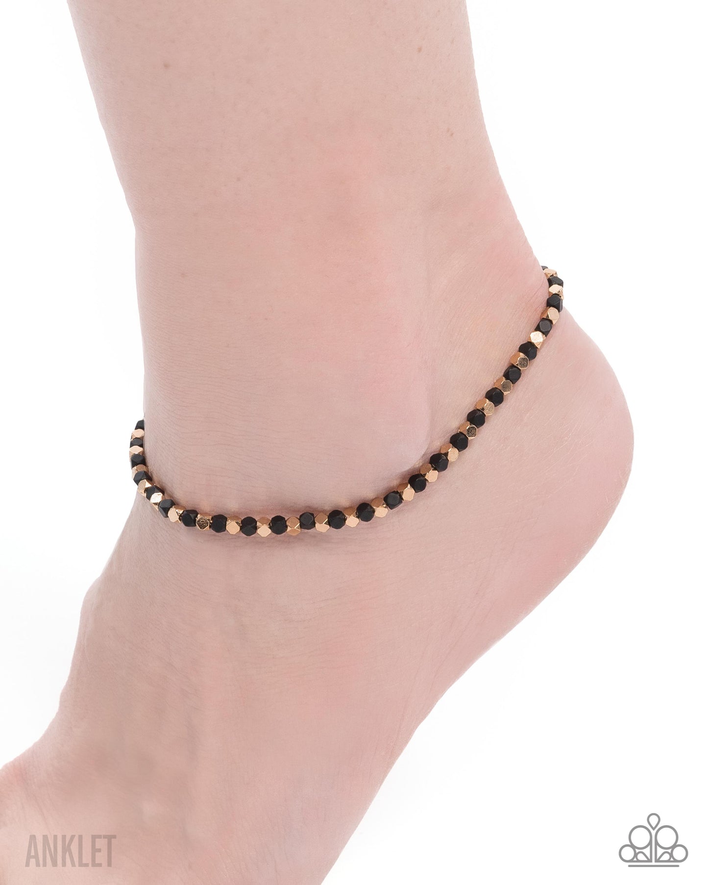Exquisitely Eclectic - Gold & Black Cube Beaded Paparazzi Anklet