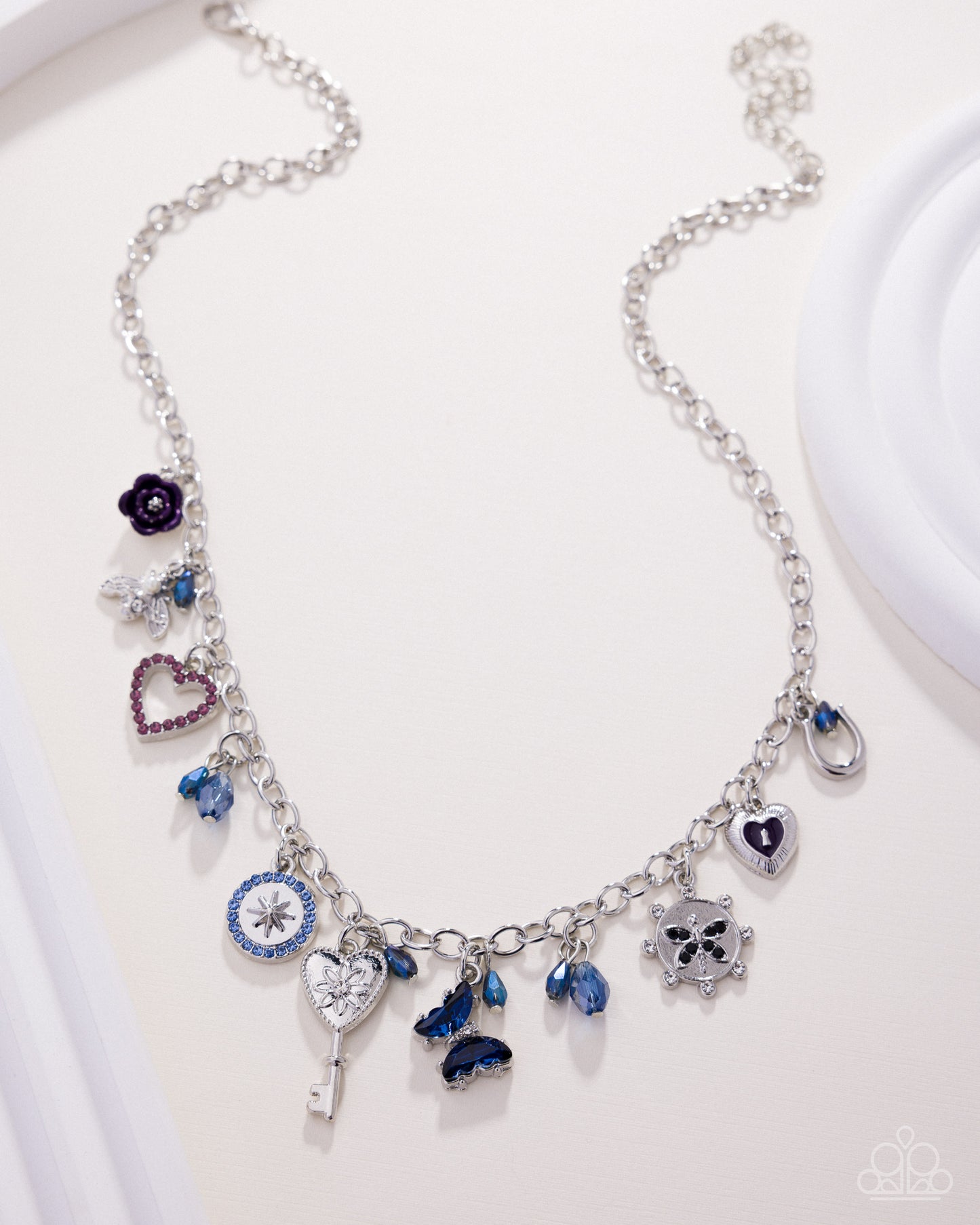 Charming Century - Blue/Silver Vintage Inspired Charms Paparazzi Necklace & matching earrings