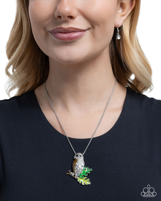 Owl Order - Brown/White Rhinestone Owl Pendant Paparazzi Necklace & matching earrings