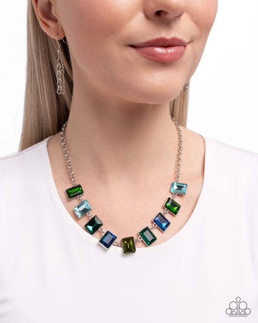 Radiant Rectangles - Green/Blue Rhinestone Paparazzi Necklace & matching earrings