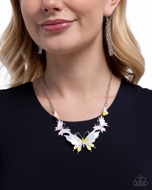 Floating Feature - Yellow/White/Pink Butterflies Paparazzi Necklace & matching earrings