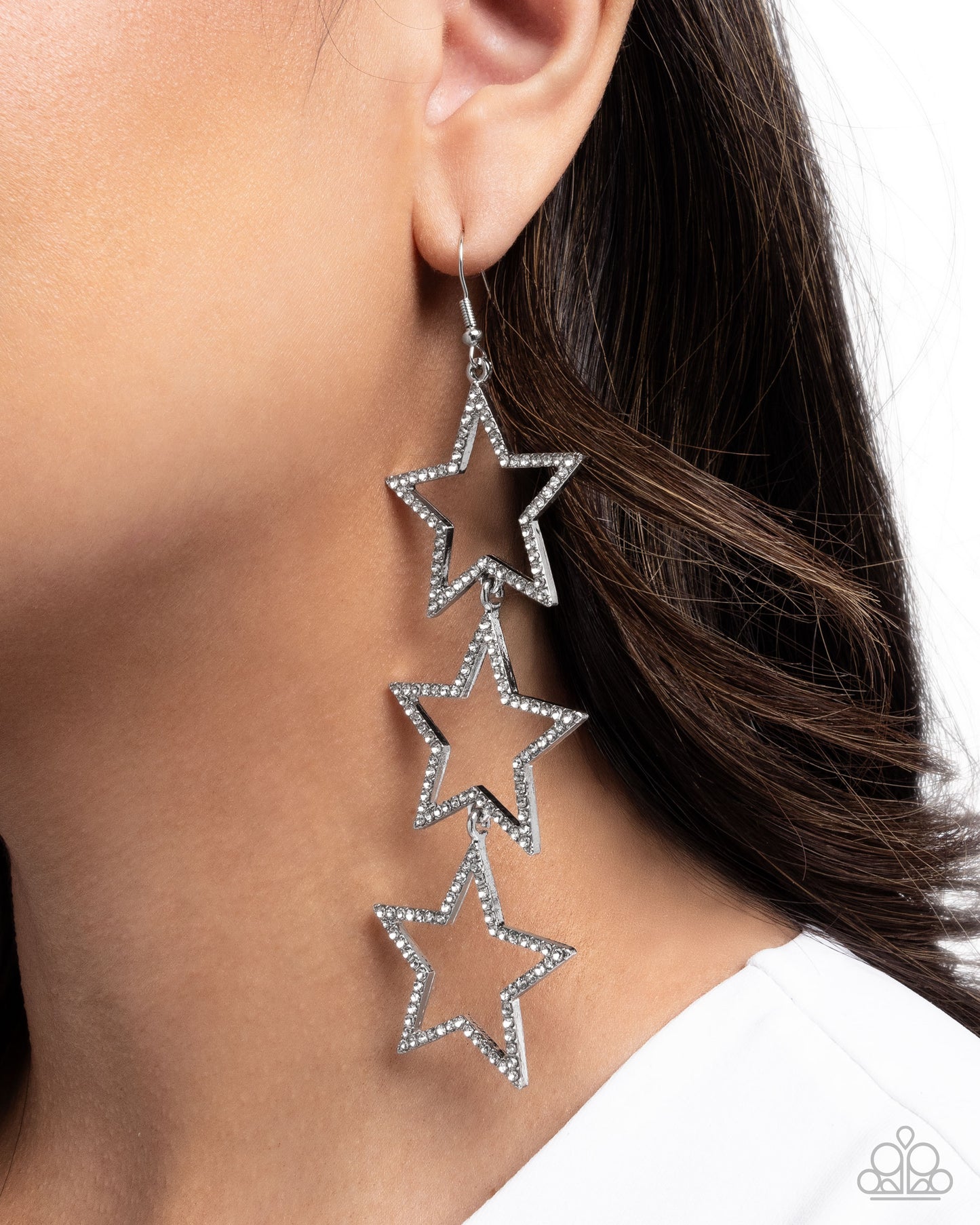 Star-Crossed Success - White Rhinestone Embellished Stars Paparazzi Earrings