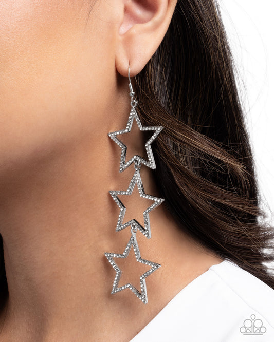 Star-Crossed Success - White Rhinestone Embellished Stars Paparazzi Earrings