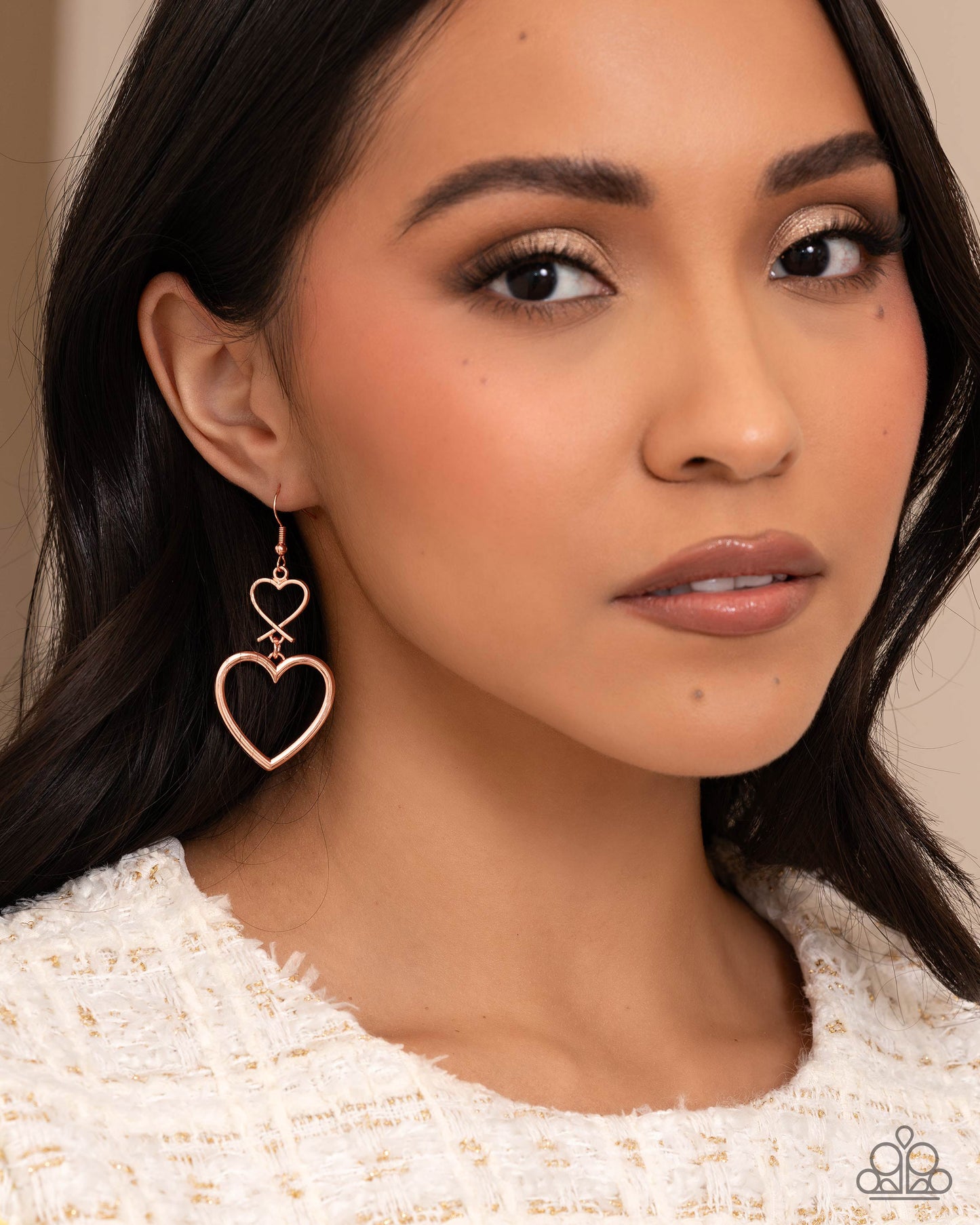 Sweetheart Symmetry - Copper Double Heart Frame Paparazzi Earrings
