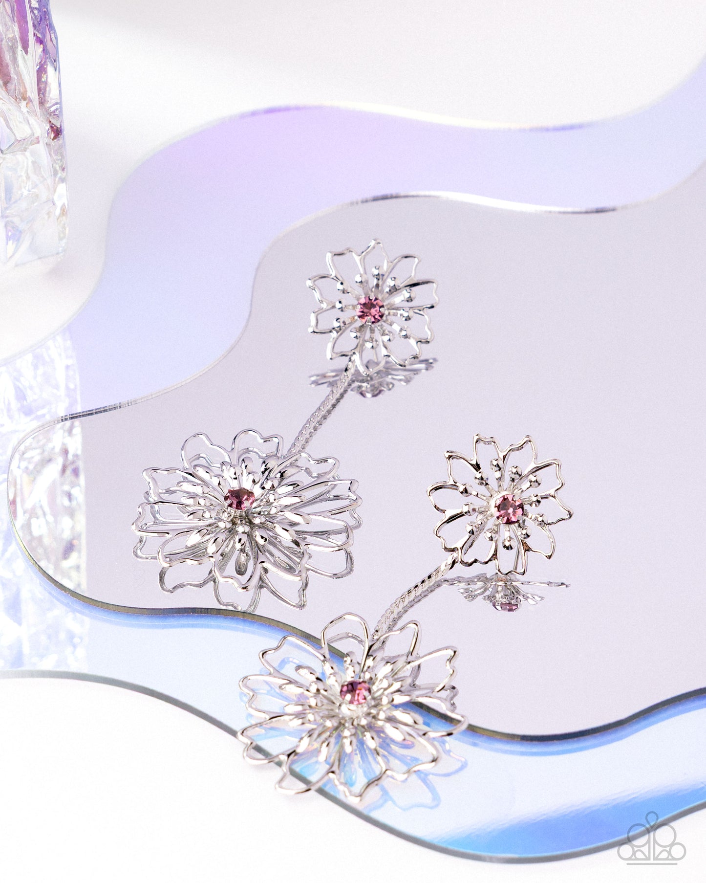 Wiry Whimsy - Purple Rhinestone/Silver Floral Frames Paparazzi Earrings