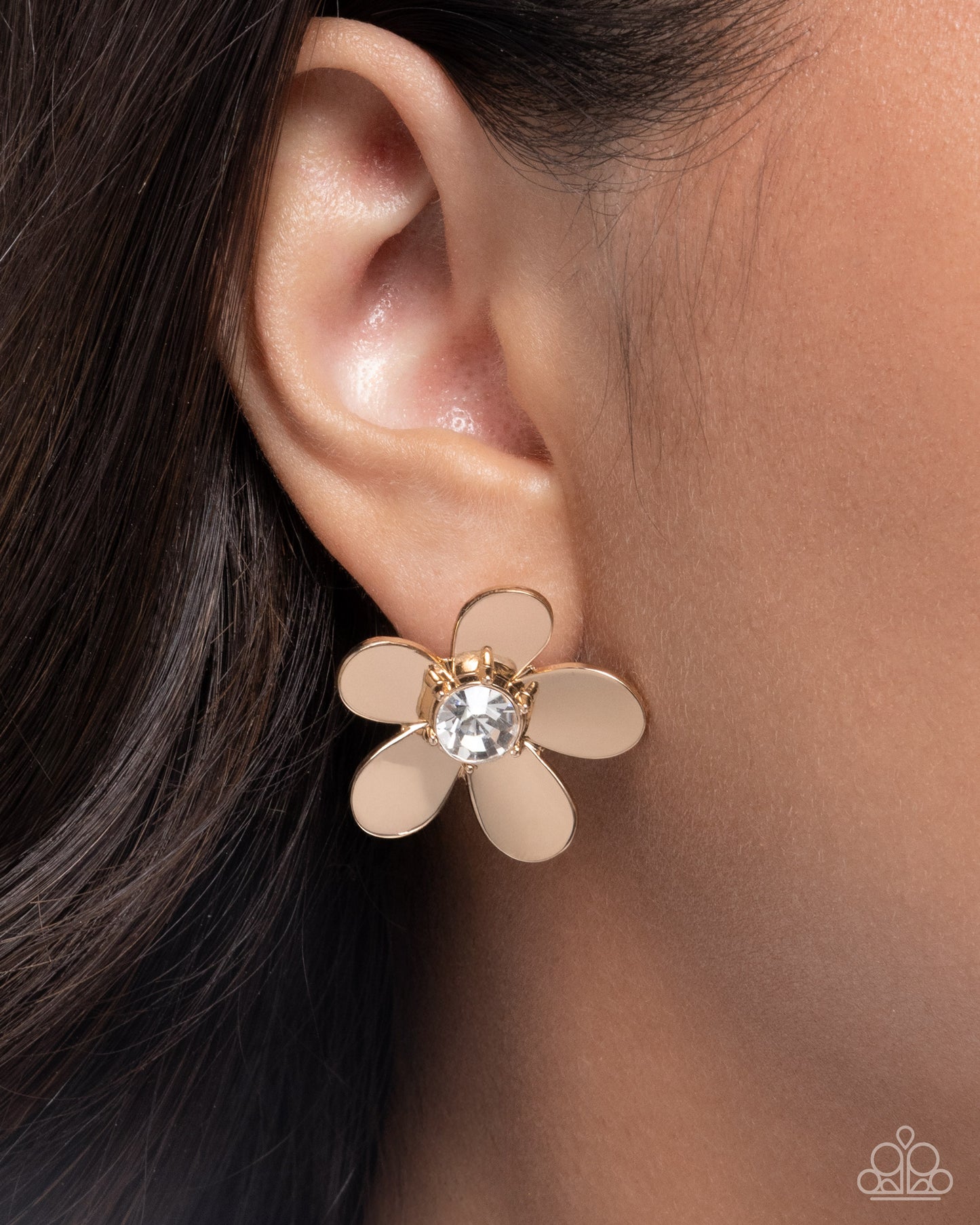 Blooming Boutique - Gold Petals & White Rhinestone Center Paparazzi Flower Earrings