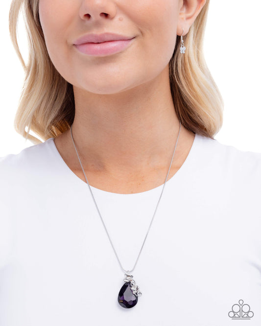 Teardrop Transformation - Purple Oversized Gem/Silver Butterflies Paparazzi Necklace & matching earrings