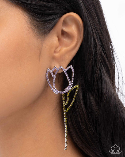 Tulip Transcendence - Purple & Green Rhinestone Tulip Paparazzi Earrings