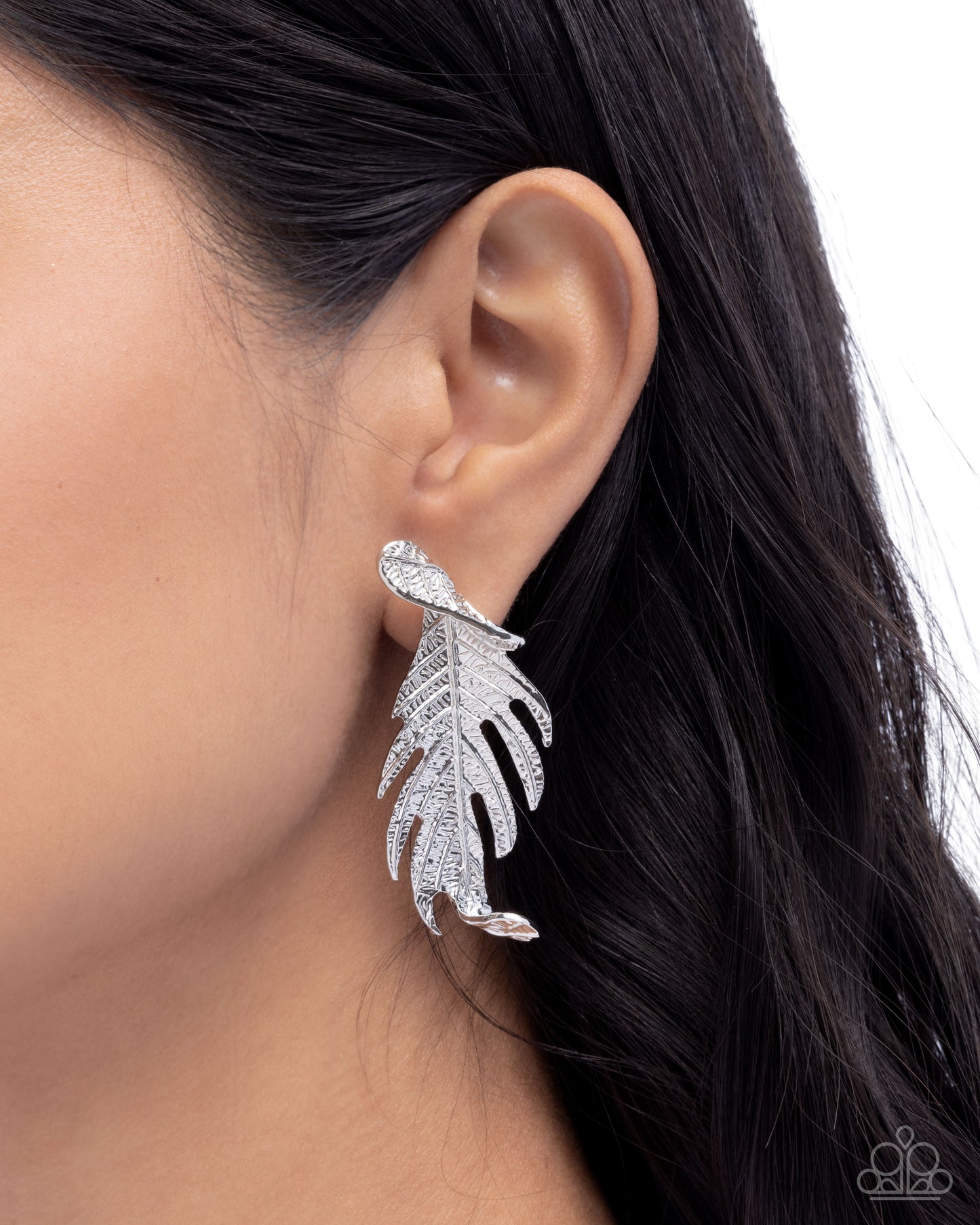Leafy Lure - Silver Life-Like Leaf Paparazzi Earrings
