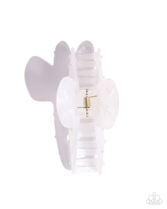 Precise Pearls - White Pearl Accents/White Acrylic Paparazzi Hair Claw Clip