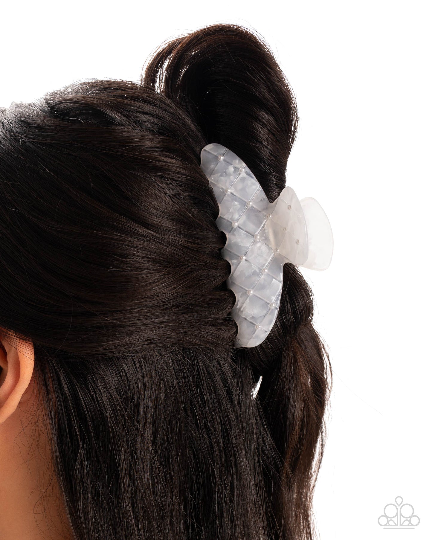 Precise Pearls - White Pearl Accents/White Acrylic Paparazzi Hair Claw Clip