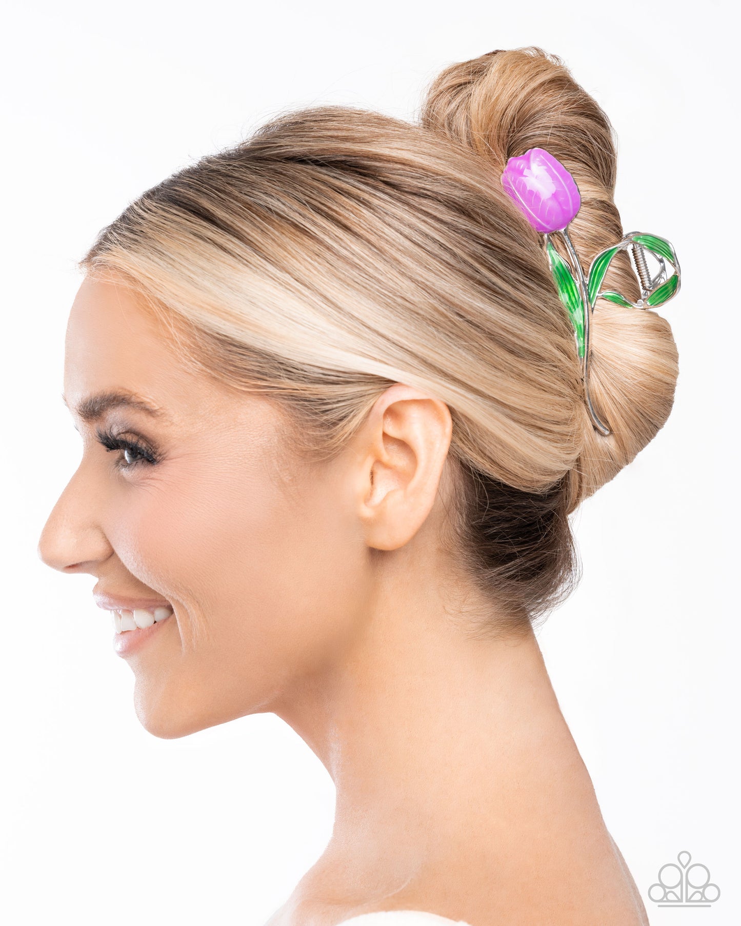 Floriculture Fever - Purple & Green Painted Tulip Paparazzi Hair Claw Clip