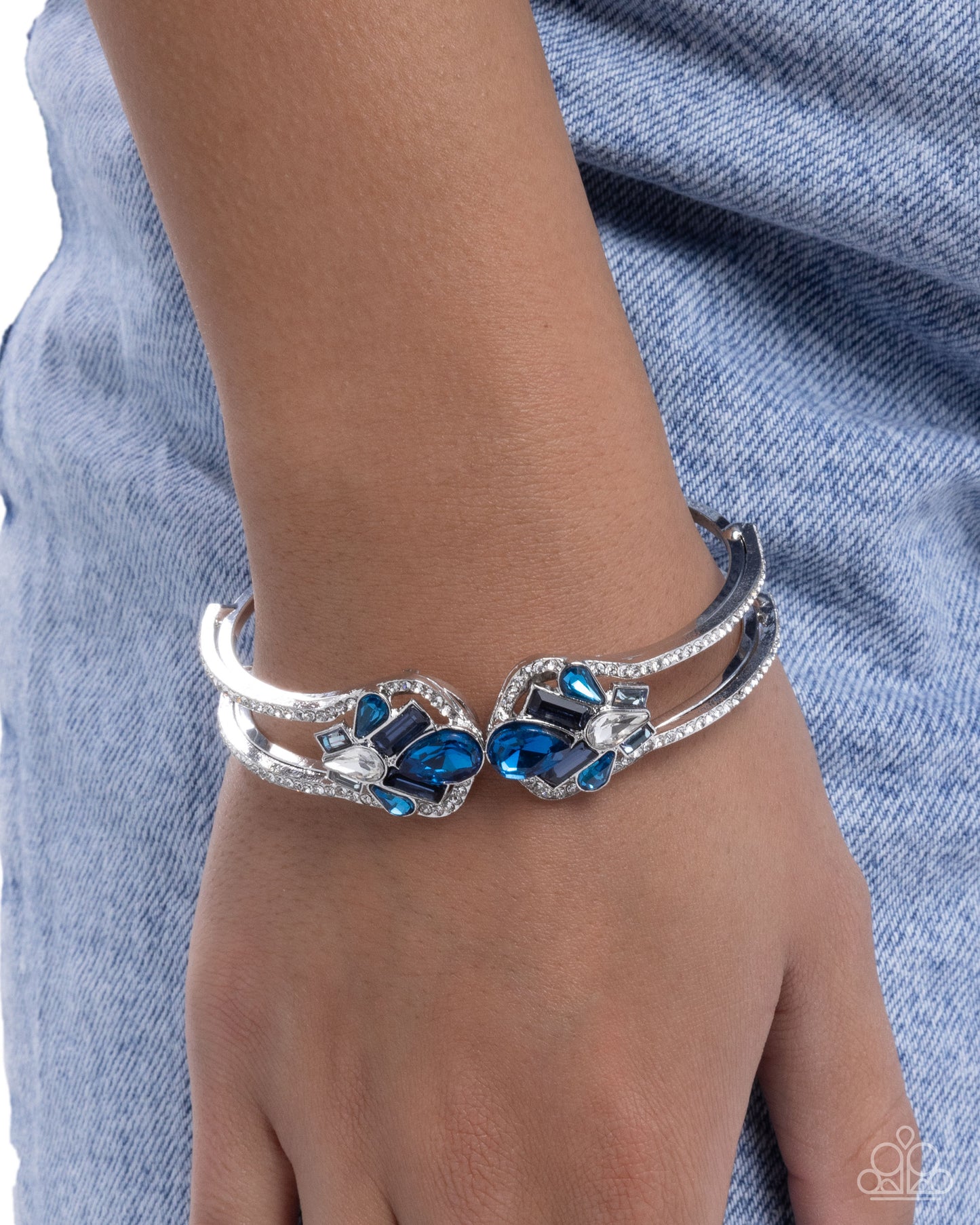 Cosmopolitan Catwalk - Blue Gems & White Rhinestones Paparazzi Hinge Bracelet