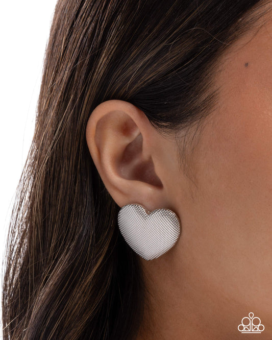 Smitten Studs - Silver Studded Oversized Heart Paparazzi Post Earrings