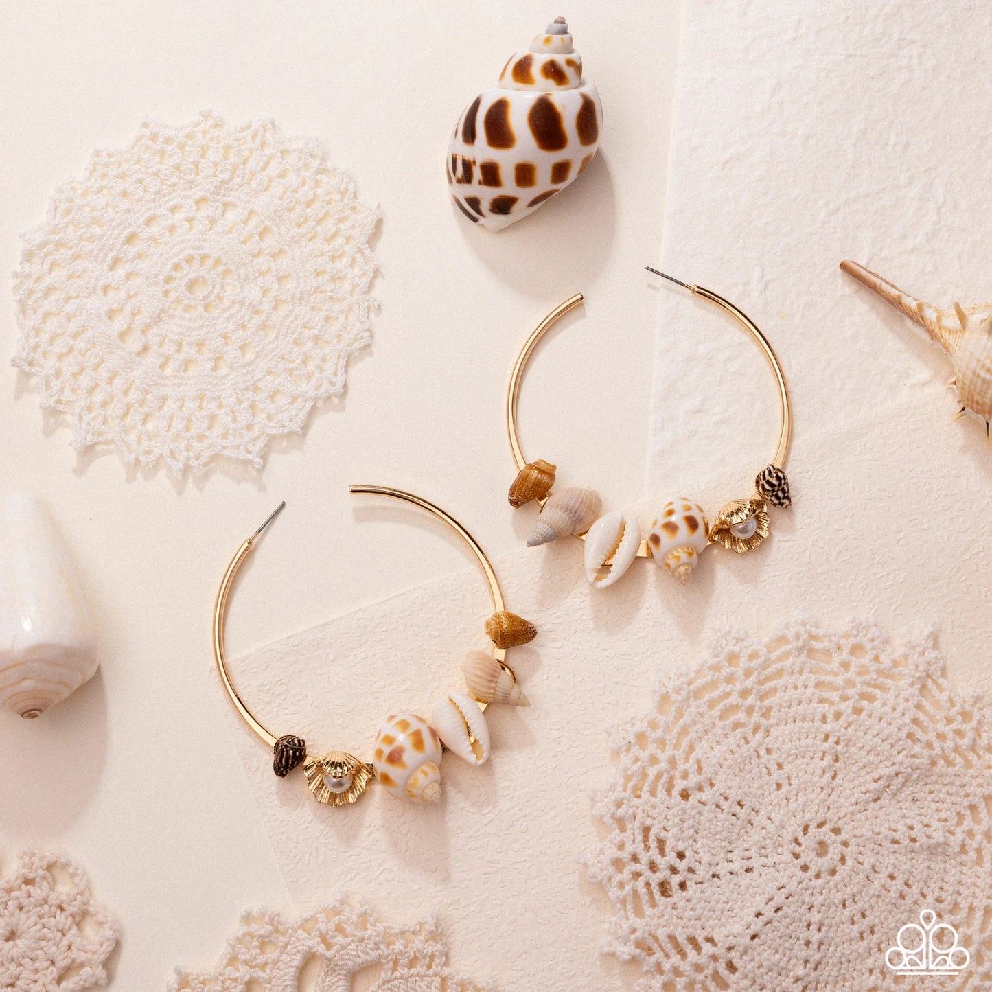 Seashell Sonnet - Gold Hoop & Various Seashells Paparazzi Hoop Earrings