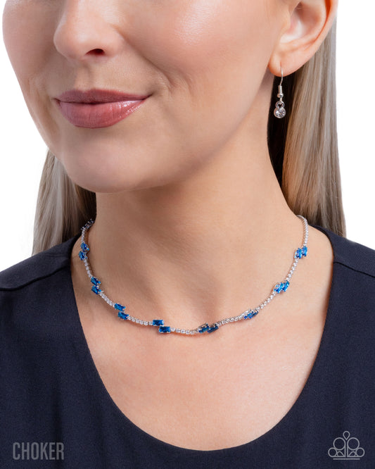 Sliding Shine - Blue Gems/White Rhinestone Chain Paparazzi Necklace & matching earrings
