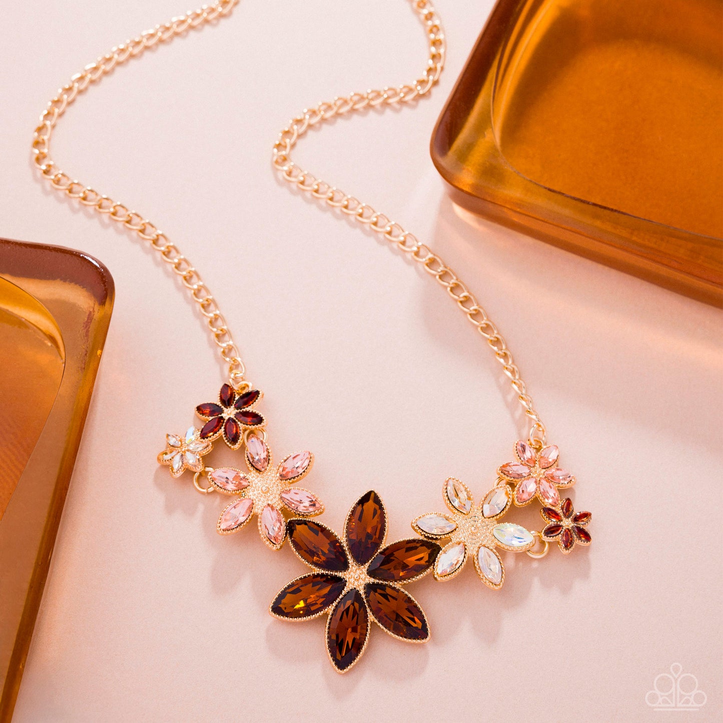 Bewildering Bouquet - Brown Gem Flowers Paparazzi Necklace & matching earrings